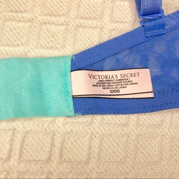 Victoria Secret Green Blue Lace Lined Perfect Coverage Bra 32DD - Picture 8 of 8